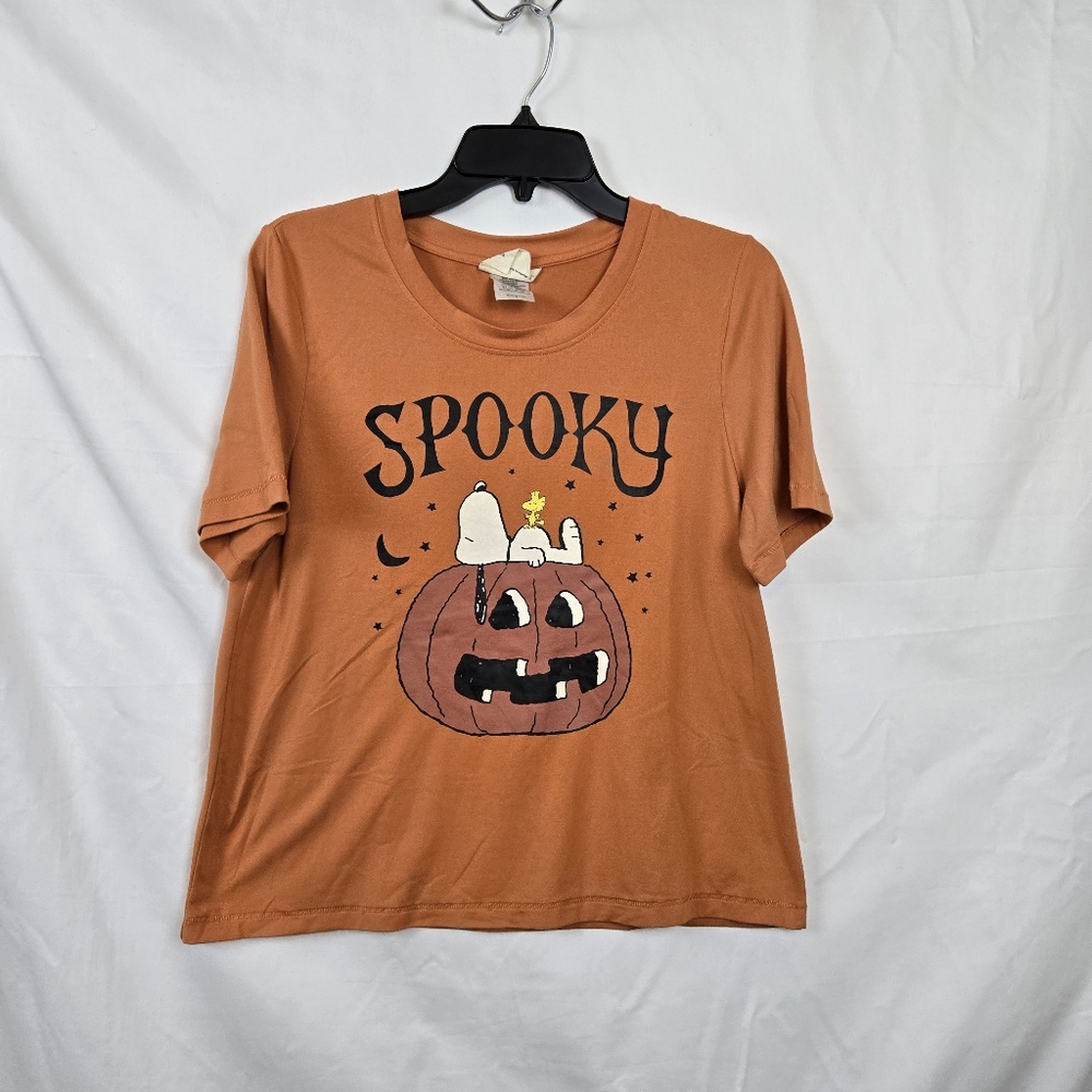 Munki Munki Peanuts Women's Orange Snoopy Spooky Halloween Pajama Top Small